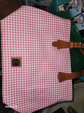 Dooney & Bourke Pink Gingham Tote with Tan Trim